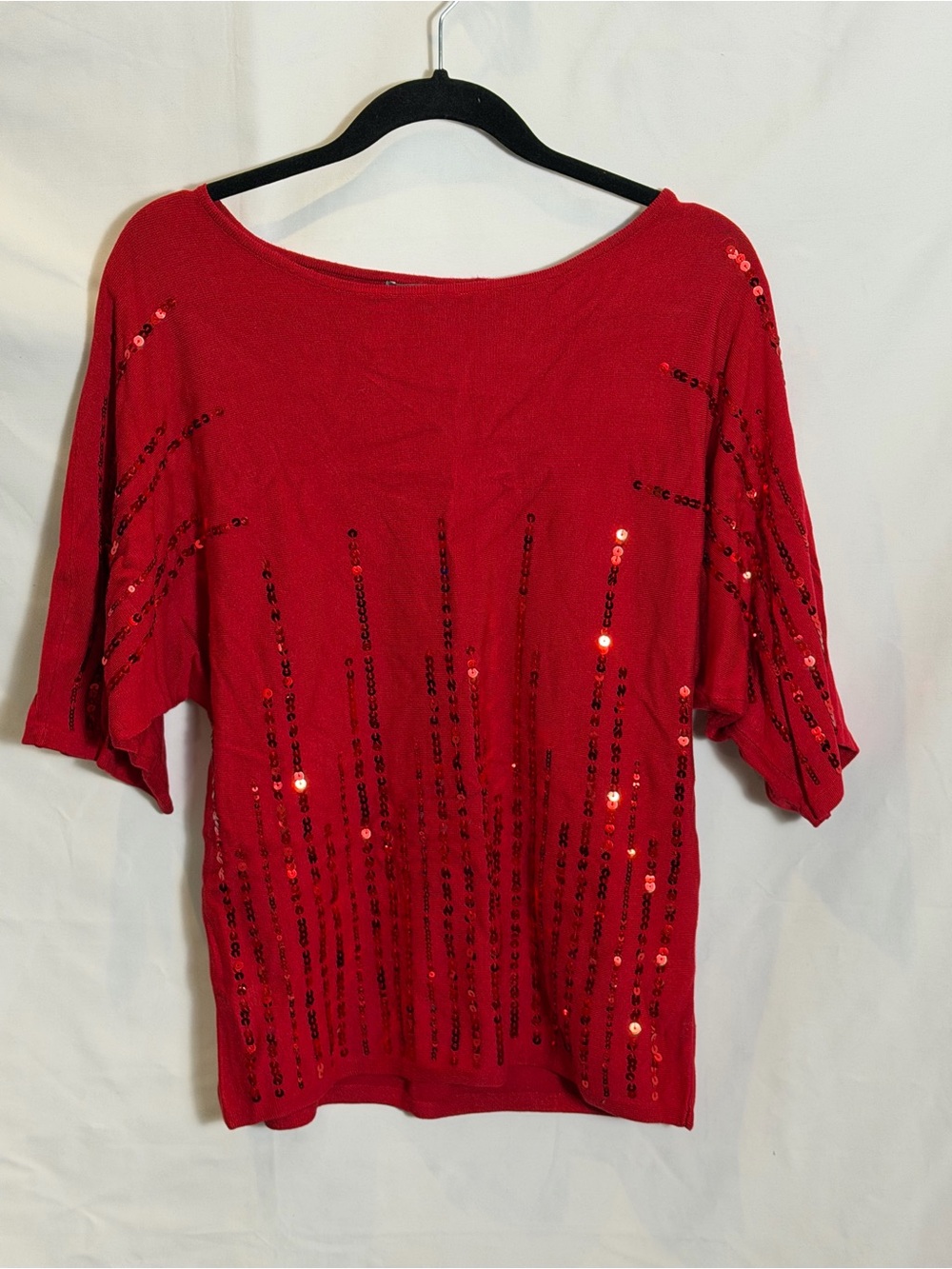 Roz & Ali Red Sequin Boatneck Top